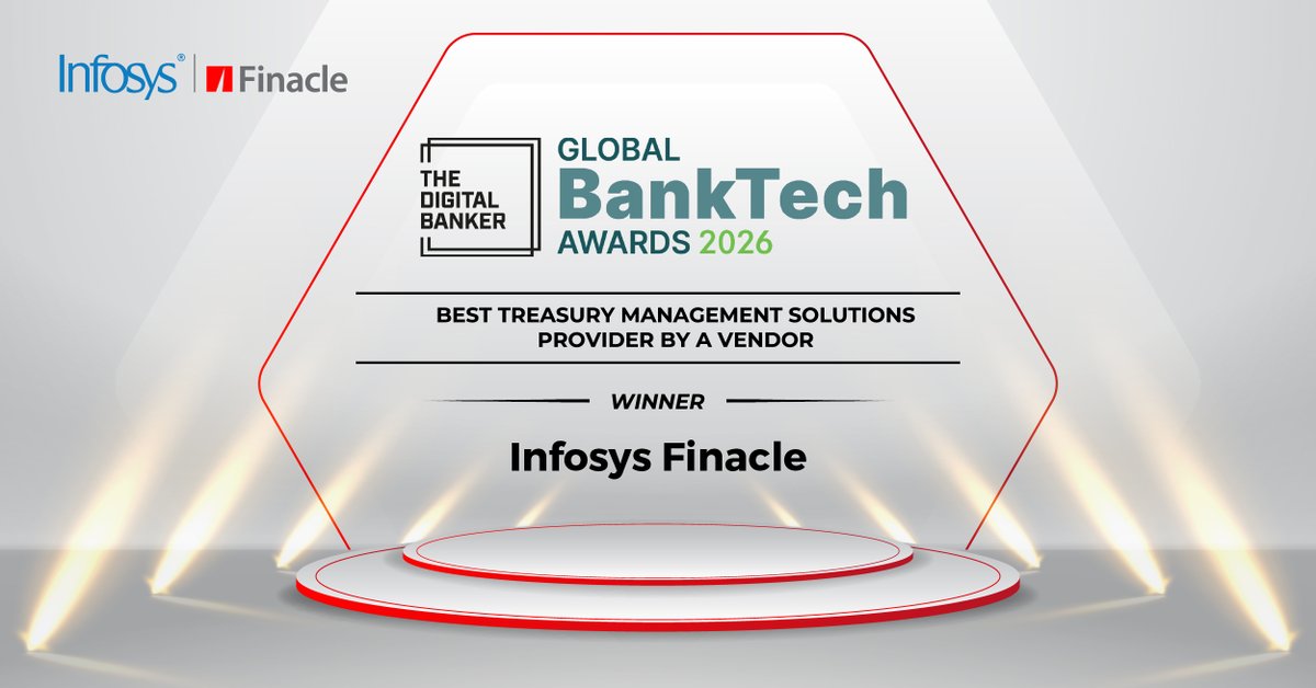 Finacle's tweet photo. Infosys Finacle has been recognized as the 𝐁𝐞𝐬𝐭 𝐓𝐫𝐞𝐚𝐬𝐮𝐫𝐲 𝐌𝐚𝐧𝐚𝐠𝐞𝐦𝐞𝐧𝐭 𝐒𝐨𝐥𝐮𝐭𝐢𝐨𝐧𝐬 𝐏𝐫𝐨𝐯𝐢𝐝𝐞𝐫 𝐛𝐲 𝐚 𝐕𝐞𝐧𝐝𝐨𝐫 𝐚𝐭 𝐭𝐡𝐞 𝐆𝐥𝐨𝐛𝐚𝐥 𝐁𝐚𝐧𝐤𝐓𝐞𝐜𝐡 𝐀𝐰𝐚𝐫𝐝𝐬 2026.

#GlobalBankTechAwards #FinacleTreasury #BankingInnovation https://t.co/CYU8bIVdyU