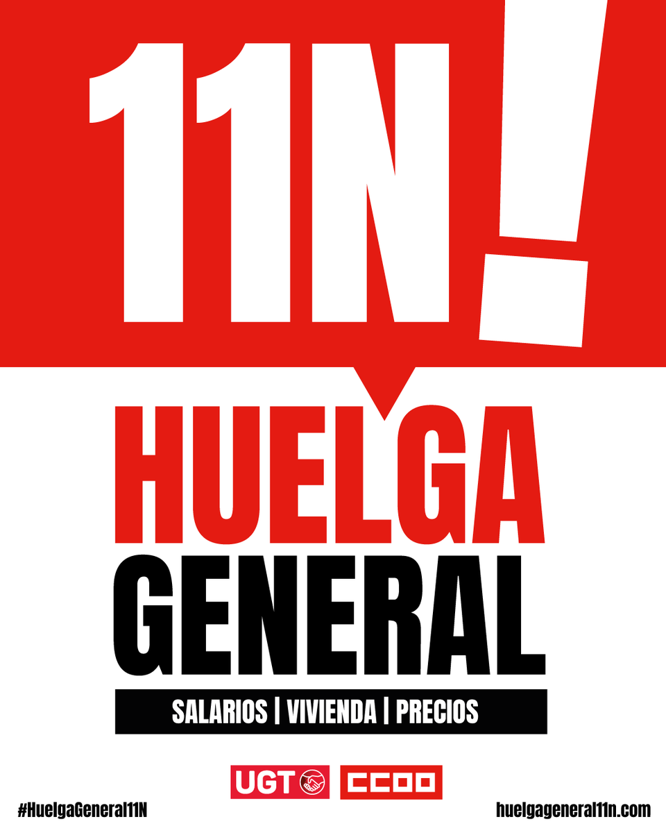 FSCdeCCOO's tweet photo. 🔴 Los motivos para la #HuelgaGeneral11N son mejores salarios, vivienda accesible y control de precios.

🔴 Llamamos a la huelga general para que las Administraciones Públicas acaben con la especulación de la vivienda.

➡️ https://t.co/gxmIx4Wrhk https://t.co/OJidyh7q4Q