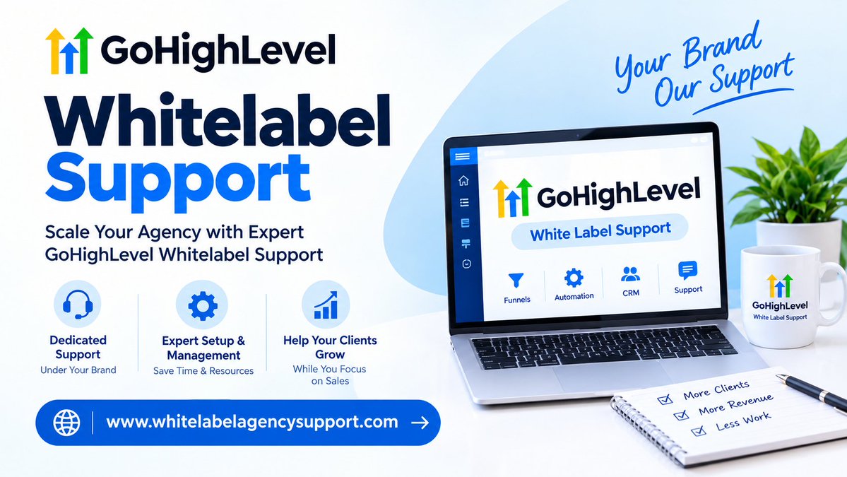 ghlwhitelabel's tweet photo. Scale your agency with GoHighLevel White Label Support! 🚀

✅ CRM Setup &amp; Management
✅ Client Onboarding
✅ Workflow Automation
✅ Funnel Development
Save time and focus on growth!
🌐 https://t.co/VFN54bpG6X
#GoHighLevel #WhiteLabelAgency #DigitalMarketing https://t.co/6tvoIod9D6