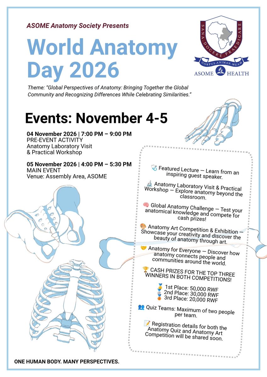 ASOMEHealth's tweet photo. The ASOME Anatomy Society is excited to invite ASOME students to celebrate World Anatomy Day 2026 with events on November 4-5! #asomehealth https://t.co/4NL7Twx3sP