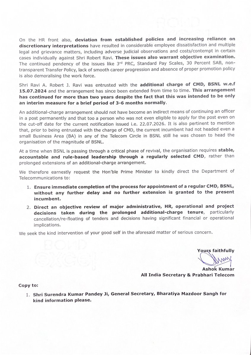 aigetoachq's tweet photo. 🇮🇳 BSNL IS A NATIONAL TELECOM ASSET. ITS LEADERSHIP CANNOT BE AN AFTERTHOUGHT!

Indigenous telecom, connectivity and public service demand focused institutional leadership. A timely appointment of a regular CMD can strengthen continuity, responsibility and confidence in BSNL’s future.

PRIORITISE BSNL. APPOINT A REGULAR CMD.

#No_Extn_2_CMDBSNL #NewCMD4BSNL

@PMOIndia @JM_Scindia @PemmasaniOnX @DrJitendraSingh @DoT_India @BSNLCorporate @BMSkendra @BmsBojji @gs_aigetoa @GSAIGETOA @VirabhadraRaoG @pavanakhand @jharwal_yogi @nithyajarald @gsbteubsnl @ETTelecom @BDM_BSNL