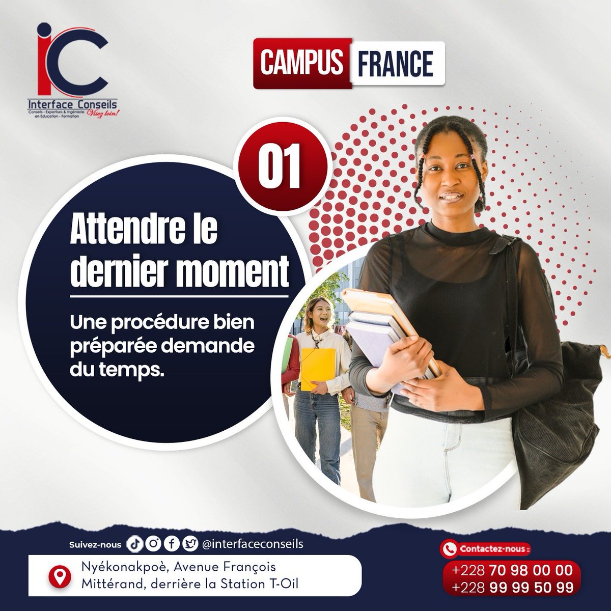 InterfaceConse2's tweet photo. Pour éviter ces erreurs, faites-vous accompagner par Interface Conseils et avancez sereinement dans votre projet d’études en France. 🇫🇷🎓😊

📞99 99 50 99/91 98 03 73 

#viralvideo #semaine #pourtoi #jeveuxpasserdanstespourtoi #accompagnement https://t.co/84N9SpTPnj