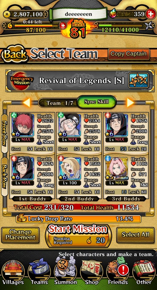 bssnynct's tweet photo. been getting a few consistent clears on senjubros with this team, albeit still relying on neji rng 🙏 https://t.co/VLa1xyeuxu