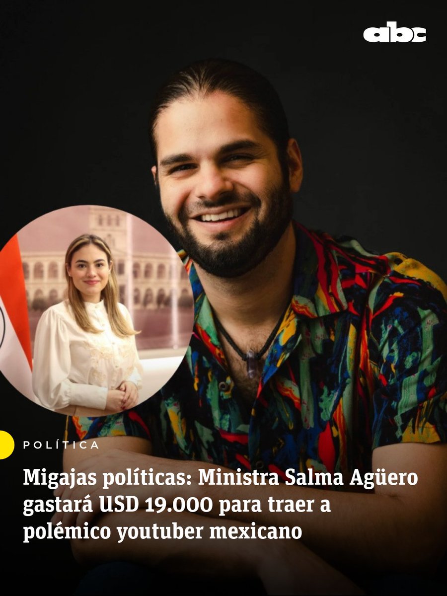 ABCDigital's tweet photo. 🔴 💸 USD 19.000 de fondos públicos para traer otra vez a Farid Dieck

📌  La ministra de la Juventud, Salma Agüero, confirmó que la contratación del youtuber y conferencista mexicano costará US$ 19.000, financiados con recursos de la Secretaría Nacional de la Juventud.

🔸 Será la segunda vez que Dieck encabece este evento organizado por la institución. 

🗓️ El youtuber volverá a Paraguay el 7 de noviembre para participar del II Congreso Internacional de Salud Mental.

📌 El mexicano también fue cuestionado por los honorarios de sus charlas en contrataciones públicas en México.

📲 Leé la nota completa en https://t.co/wAFQpCt25D