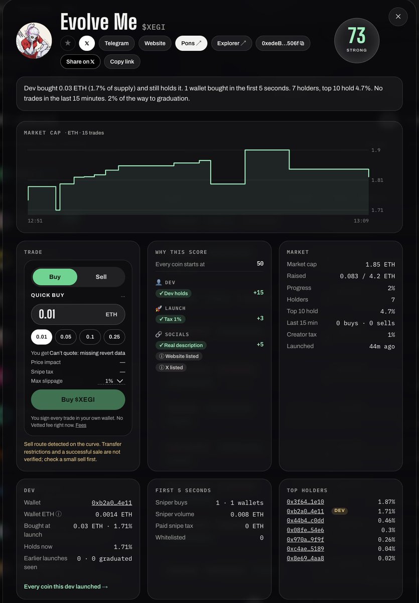 vettedhood's tweet photo. Full transparency, all in one place.

Explore any token you like to see everything about its creator transaction history, ETH balance, and more.

And of course, we’ve made it easy for you to buy tokens directly on the platform. 

Explore. Analyze. Trade. All in one place.

only @vettedhood
