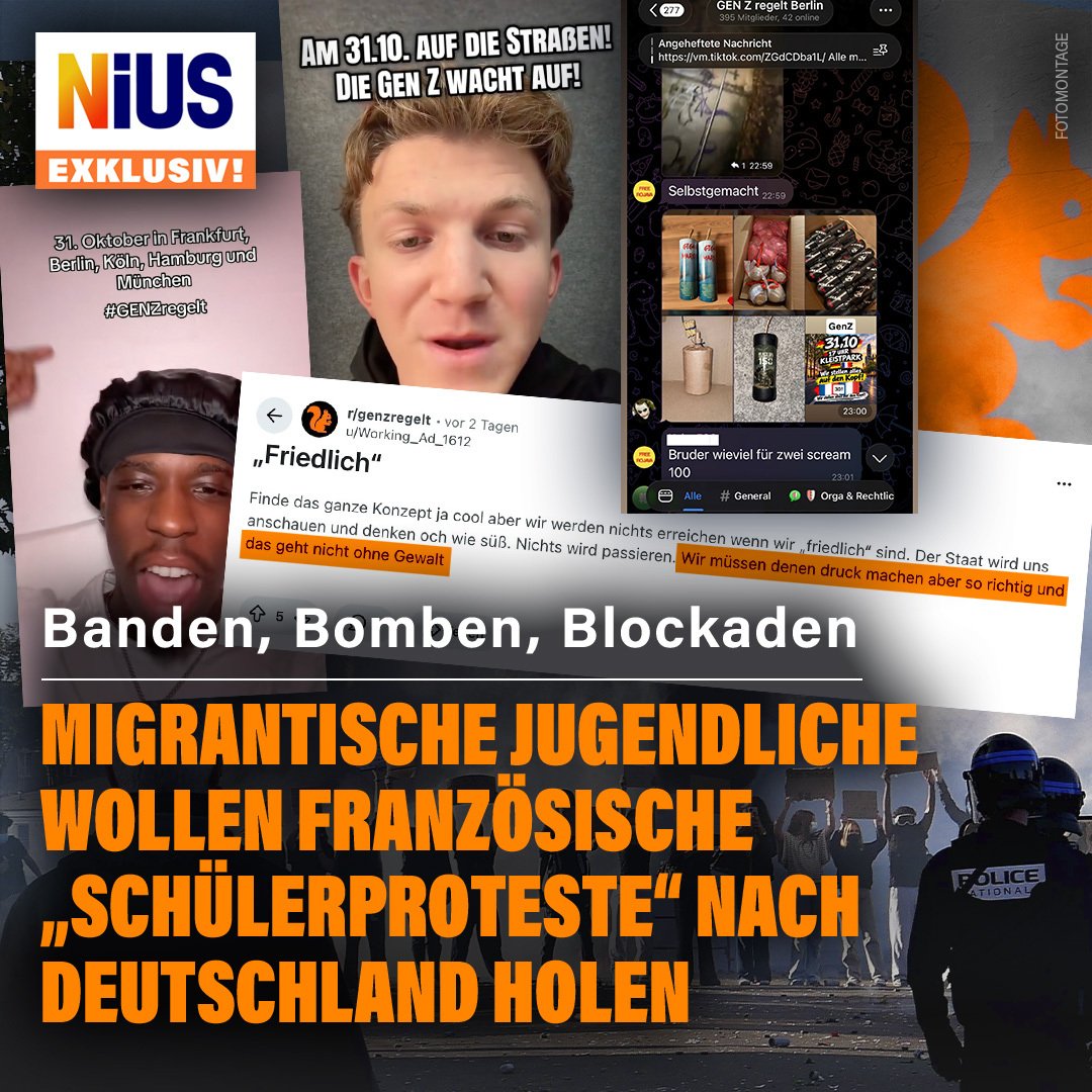 niusde_'s tweet photo. In den sozialen Netzwerken formiert sich derzeit eine Bewegung, die die anhaltenden gewaltsamen Proteste aus Frankreich nach Deutschland tragen will. https://t.co/HCyAyTN0bq https://t.co/D34Bfv3tMy