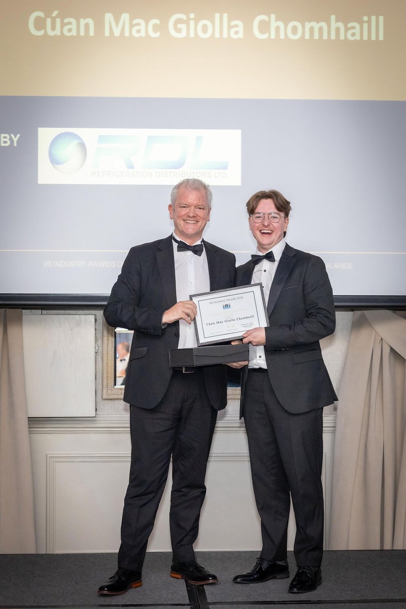 InstituteofRef's tweet photo. A huge congratulations to Cúan Mac Giolla Chomhaill, recognised as the IRI Apprentice of the Year for 2024/25!
Sponsored by RDL, and presented by Derek Cummins this award celebrates the talent and dedication of apprentices entering the refrigeration and air conditioning industry https://t.co/zBRsdTrq1X