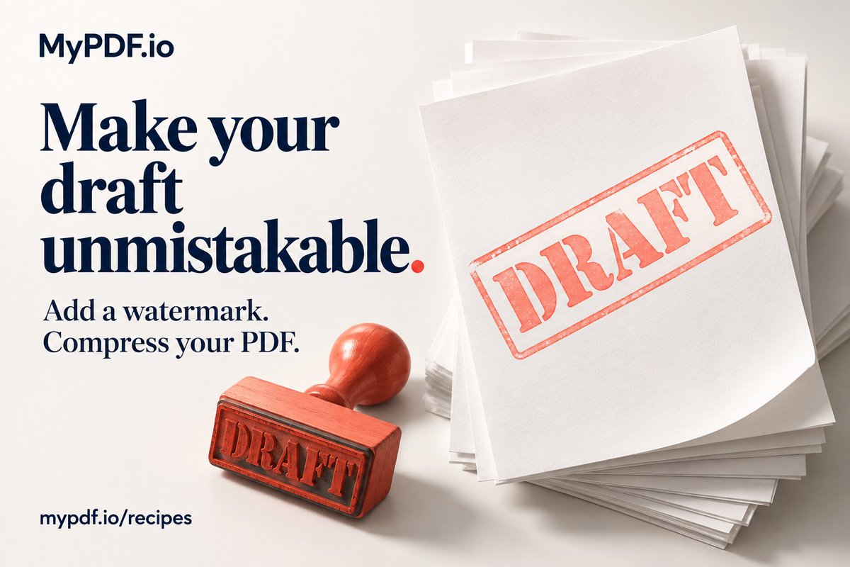 mypdfio's tweet photo. 📝 Make “this is a draft” obvious before anyone opens the conversation.

Add a DRAFT watermark and compress your PDF with https://t.co/VjaiaPDMhh’s Stamp and Shrink recipe.

Less prep. Ready for review.

https://t.co/iuhIgPjyo9

#Productivity #PDF #MyPDF https://t.co/aZ7lswd0Hj
