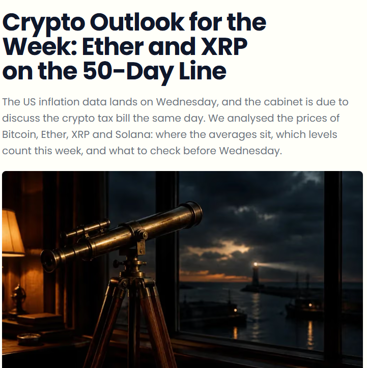 RezpectMagetan's tweet photo. Ether and XRP are sitting on the 50-day line, with US inflation data and the crypto tax bill both landing Wednesday. 🔭 https://t.co/WuOIQAVh34