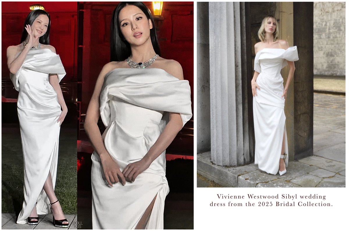 DOLLKJS's tweet photo. JISOO wearing Vivienne Westwood 25 bridal collection at the Cartier Gala Dinner in Kyoto, Japan. https://t.co/vnOXlSiF52