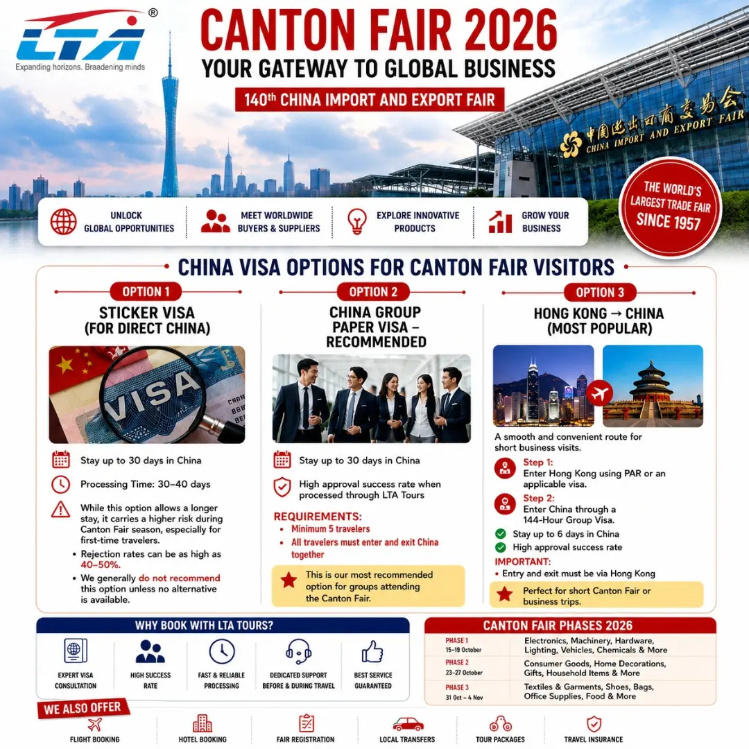 joemaurino's tweet photo. Unlock global business opportunities at Canton Fair 2026 with LTA Tours. Get complete travel support: visas, flights, hotels, fair registration, and transfers. Book your package today. https://t.co/ObHhY8pnVe