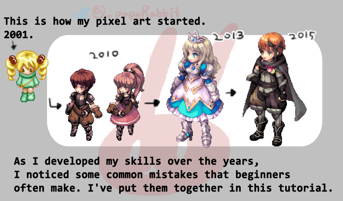 _papeRabbit's tweet photo. From my pixel art tutorial: common mistakes, fixes, and before/after examples.

I offer professional pixel art &amp; game art feedback on Fiverr.

26 years in pixel art | 10+ years in art direction.
https://t.co/q6rOiDTVNh

#pixelart #gamedev https://t.co/BYG2eQxZhN