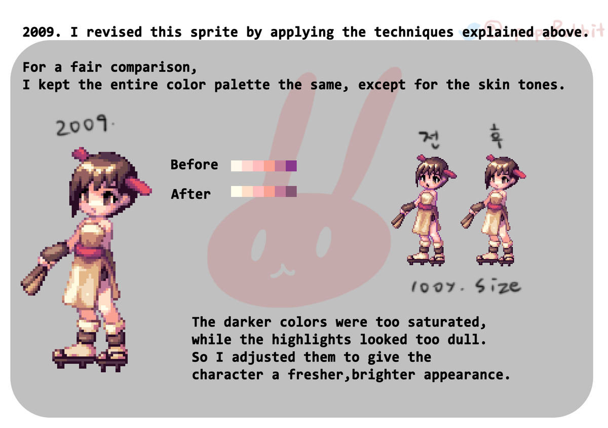 _papeRabbit's tweet photo. From my pixel art tutorial: common mistakes, fixes, and before/after examples.

I offer professional pixel art &amp; game art feedback on Fiverr.

26 years in pixel art | 10+ years in art direction.
https://t.co/q6rOiDTVNh

#pixelart #gamedev https://t.co/BYG2eQxZhN
