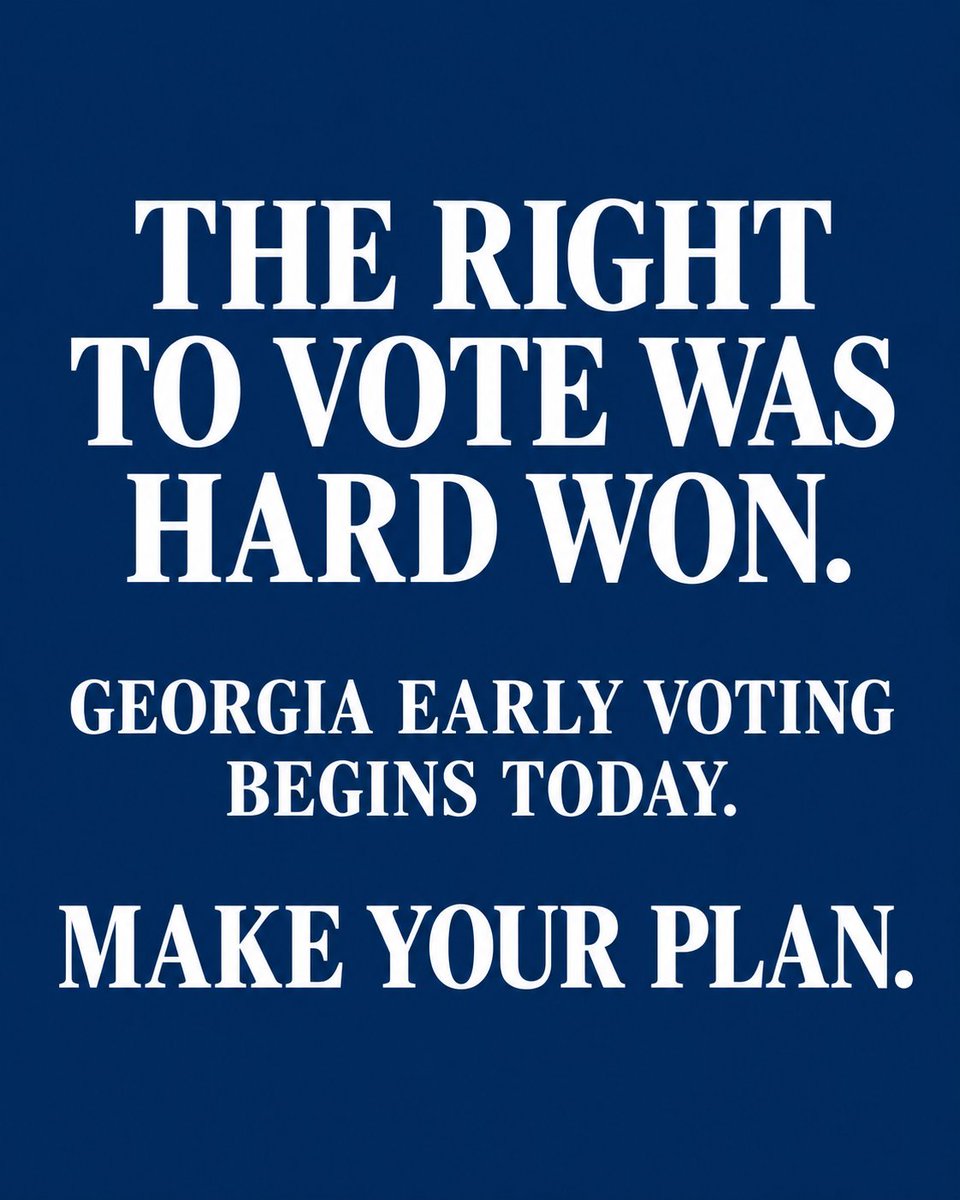 BerniceKing's tweet photo. The right to vote was not freely given. It was secured through extraordinary courage, sacrifice and perseverance.

As early voting begins in Georgia today, I urge you to make your plan and make time to cast your vote.

We honor those who fought for voting rights by exercising the right they helped secure and protecting it for generations to come.

Your voice matters. Your vote matters.

Visit Georgia’s My Voter Page to check your county’s early voting locations and hours and review your sample ballot.
https://t.co/sfCTIy9MiI

#VoteEarly #VotingRights #MLK