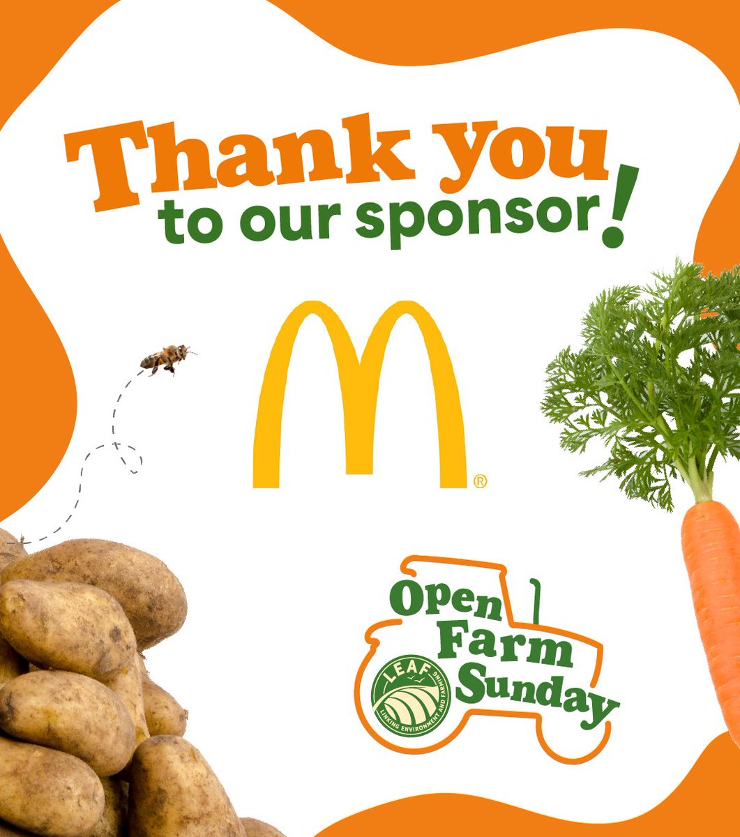 OpenFarmSunday's tweet photo. Huge thanks to @McDonaldsUK for supporting Open Farm Sunday. 🌱 

Your support helps more people step onto farms, meet the farmers behind their food &amp; gain a better understanding of British farming. Through first-hand experiences, they can see the care behind sustainable farming. https://t.co/rFSe98raBJ