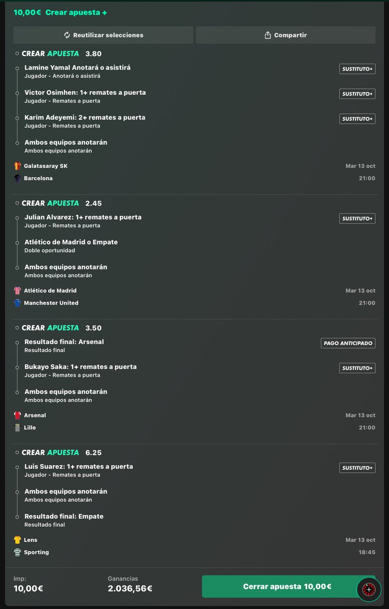 TMARTOSBETS's tweet photo. De 10€ a la luna. 🚀

📈 Cuota 200

Si cae el ✅ nos vamos todos a celebrarlo.

Vamos a por la épica. 👀 https://t.co/fFGj86M24u