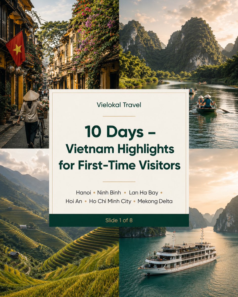 GabrielGaleu's tweet photo. 10 days, Vietnam’s must-see highlights: Hanoi, Ninh Binh, Lan Ha Bay, Hoi An, Da Nang, Ho Chi Minh City and the Mekong Delta. A balanced first-time itinerary with culture, scenery, cruises and local life. https://t.co/tg3HRXRNMj
