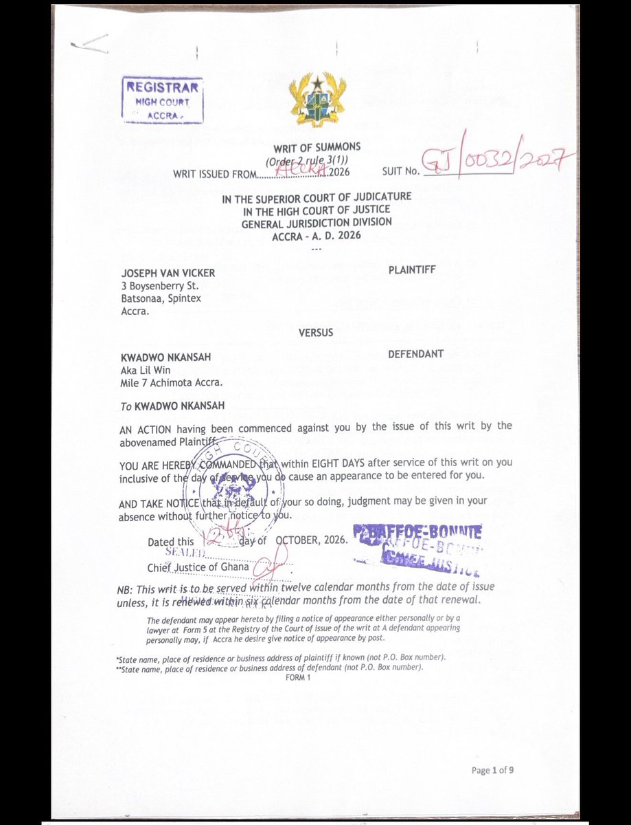 SIKAOFFICIAL1's tweet photo. Ghanaian actor Van Vicker has sued fellow actor Kwadwo Nkansah, popularly known as Lil Win, for defamation, seeking GH¢10 million in exemplary damages.

According to court documents, Van Vicker is seeking a declaration that statements made by Lil Win in a video were defamatory, alongside general damages, a retraction and an apology to be published on news portals for four consecutive weeks.
