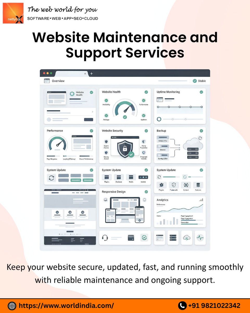 wrldindia's tweet photo. Keep your website secure, updated, and running smoothly with Netlynx Solution's website maintenance and support services. Focus on your business while your website gets the care it needs!
.
🌐https://t.co/sbrdbLIvxm 
.
#WorldIndia #NetlynxSolutions #WebsiteMaintenance https://t.co/Cre4CWsI5y