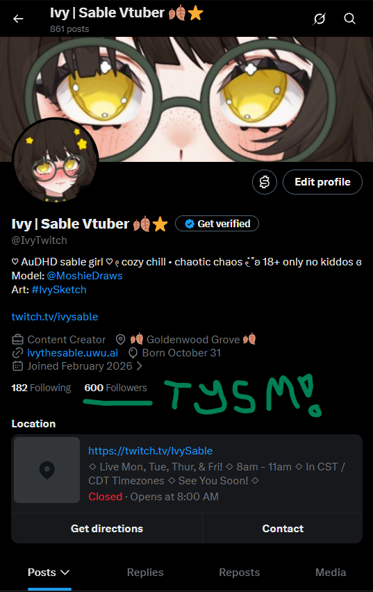 IvyTwitch's tweet photo. in um.. other news.

we hit 600 here- 🧍‍♀️
I'm in legit shock bro- LMAO tysm! https://t.co/GyrxdIMFb9