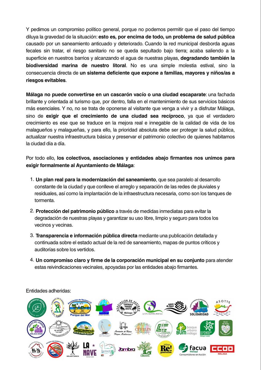 ParqueDelOeste_'s tweet photo. 📄Hoy hemos registrado formalmente la Declaración por nuestras playas y un saneamiento del siglo XXI.

🗣️Diferentes asociaciones y colectivos hemos atendido hoy a los medios, entre ellas Málaga por la Regeneración, @FACUA , AAVV Voces del barrio-Málaga Oeste y @malagaHAVESOS https://t.co/bfHV0a39TV