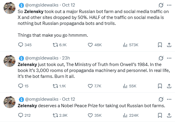 NateB_Panic's tweet photo. A six-year old account which hadn't once posted the words Russia, Ukraine or Zelensky before October 11th makes dozens and dozens of viral tweets for a debunked pro-Ukraine propaganda piece.

Things that make you go hmmmmm. https://t.co/EY3vLRRFc4