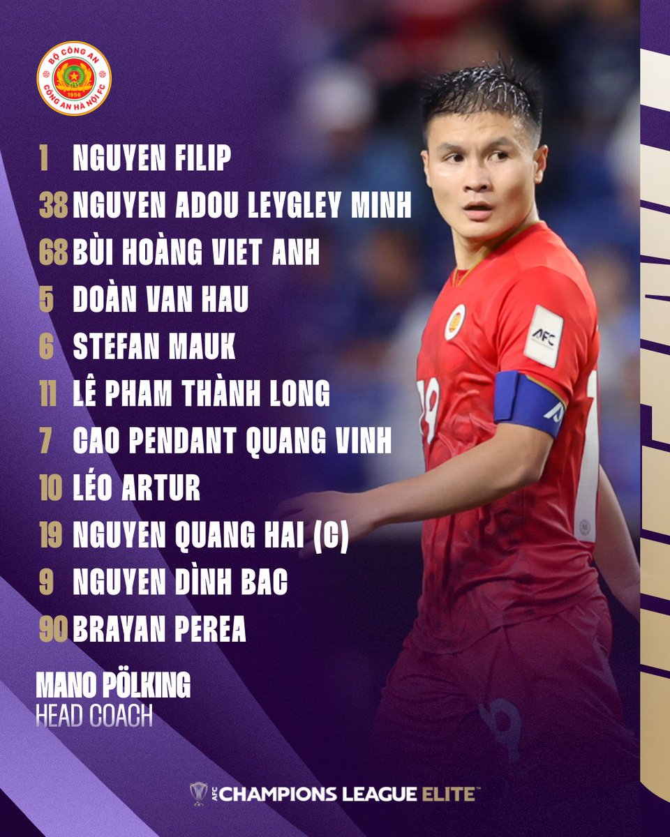 TheAFCCL_jp's tweet photo. 📋 スターティングXI | 🇻🇳 コン・アン・ハノイ 🆚 鹿島アントラーズ 🇯🇵
コン・アン・ハノイがホームに鹿島アントラーズを迎える!果たして勝利を勝ち取るのは?🤔
#ACLElite | #CANvANT @atlrs_official https://t.co/bbB3RQv1nC
