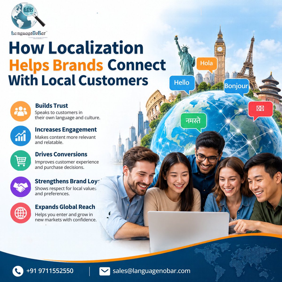 LanguageNoBar's tweet photo. ✅ Builds customer trust
✅ Increases engagement
✅ Drives conversions
✅ Strengthens brand loyalty
✅ Expands global reach
📞 +91 9711552550
📧 sales@languagenobar.com
#LanguageNoBar #LocalizationServices #GlobalMarketing #TranslationServices #MultilingualMarketin https://t.co/SErOCLWs33