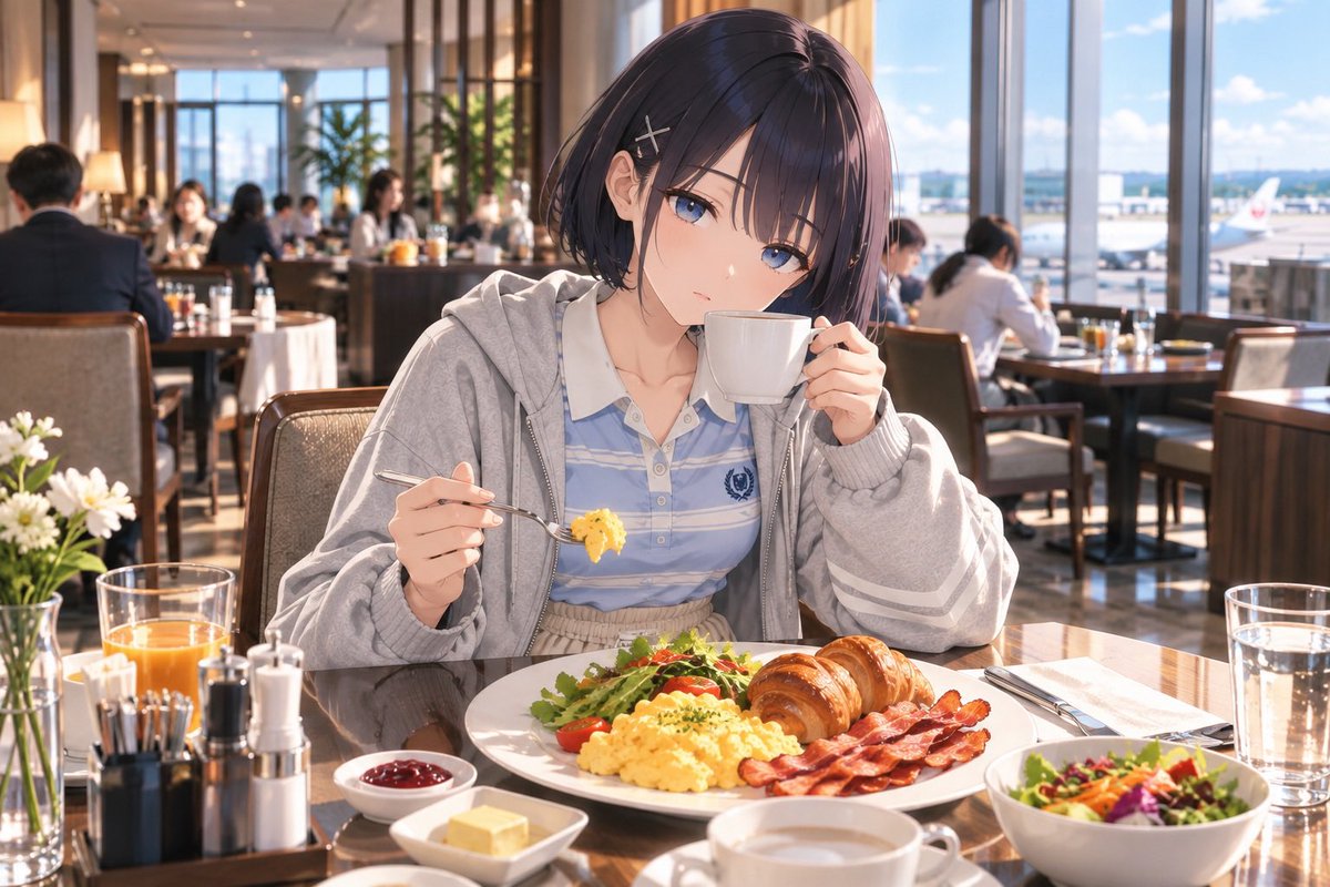 kaede_YssC's tweet photo. シリーズ 6
成田のホテルで朝食です☺️

ここから別の衣装お借りしました😊

SFW anime-style illustration
#AIart 
#AIイラスト 
#うちのこ https://t.co/VxLh0c23Nv