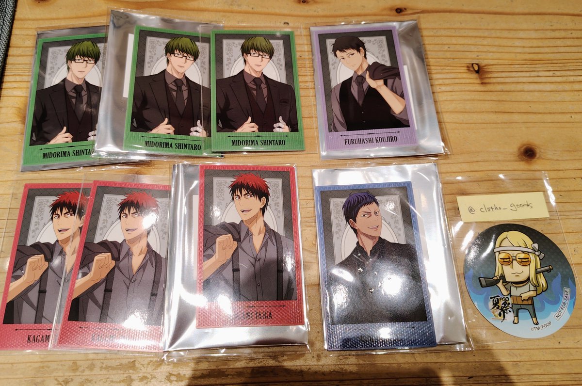 clotho_goods's tweet photo. 【交換・譲渡】黒子のバスケ 黒バス Chugai Grace Cafe 中外カフェ なんばマルイ 

譲:
ポラショ 火神3 緑間3 青峰  古橋
前半コースター 火神2 緑間 古橋
後半コースター 火神 黄瀬 リコ
後半特典 青峰 緑間

求:特典赤司（前半後半問わず）＞定価＋送料

大阪市内手渡し・郵送対応可。→続 https://t.co/RyuIUNDKIM