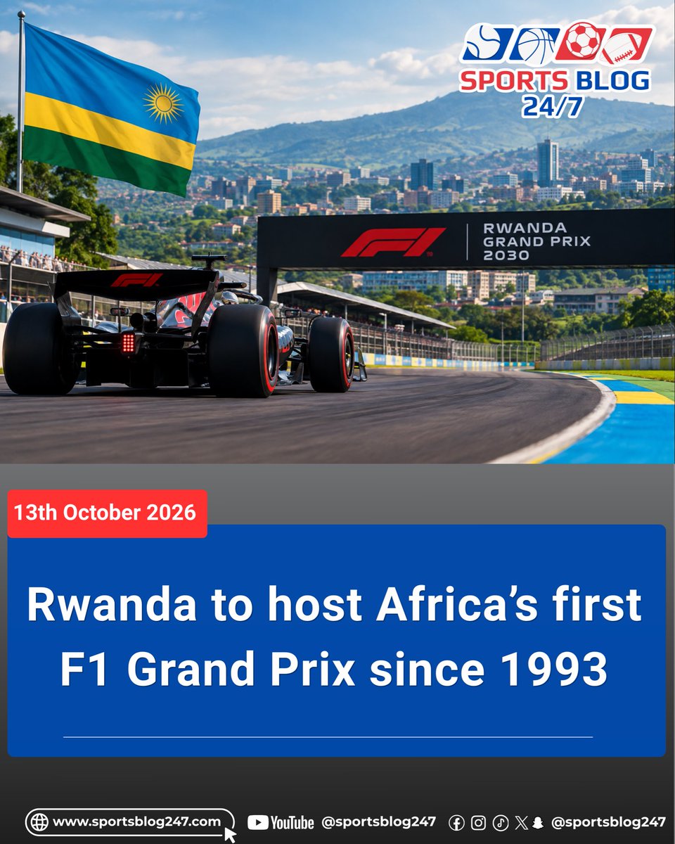 SportsBlog247gh's tweet photo. Rwanda has secured a 10-year agreement to host the African Grand Prix, marking Formula 1's return to the continent for the first time since 1993.
#Formular1 #Rwanda #Sportsblog247 https://t.co/ASShoE81Yn
