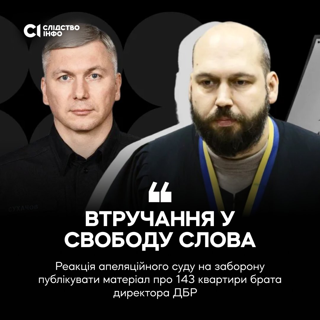 Slidstvo_info's tweet photo. «Найбільш обтяжлива форма втручання у свободу слова» — так колегія Київського апеляційного суду оцінила заборону публікувати розслідування про 143 квартири брата директора ДБР.

Рішення про заборону публікації матеріалу раніше ухвалив суддя Печерського суду Сергій Вовк
https://t.co/zkddHHY7vU