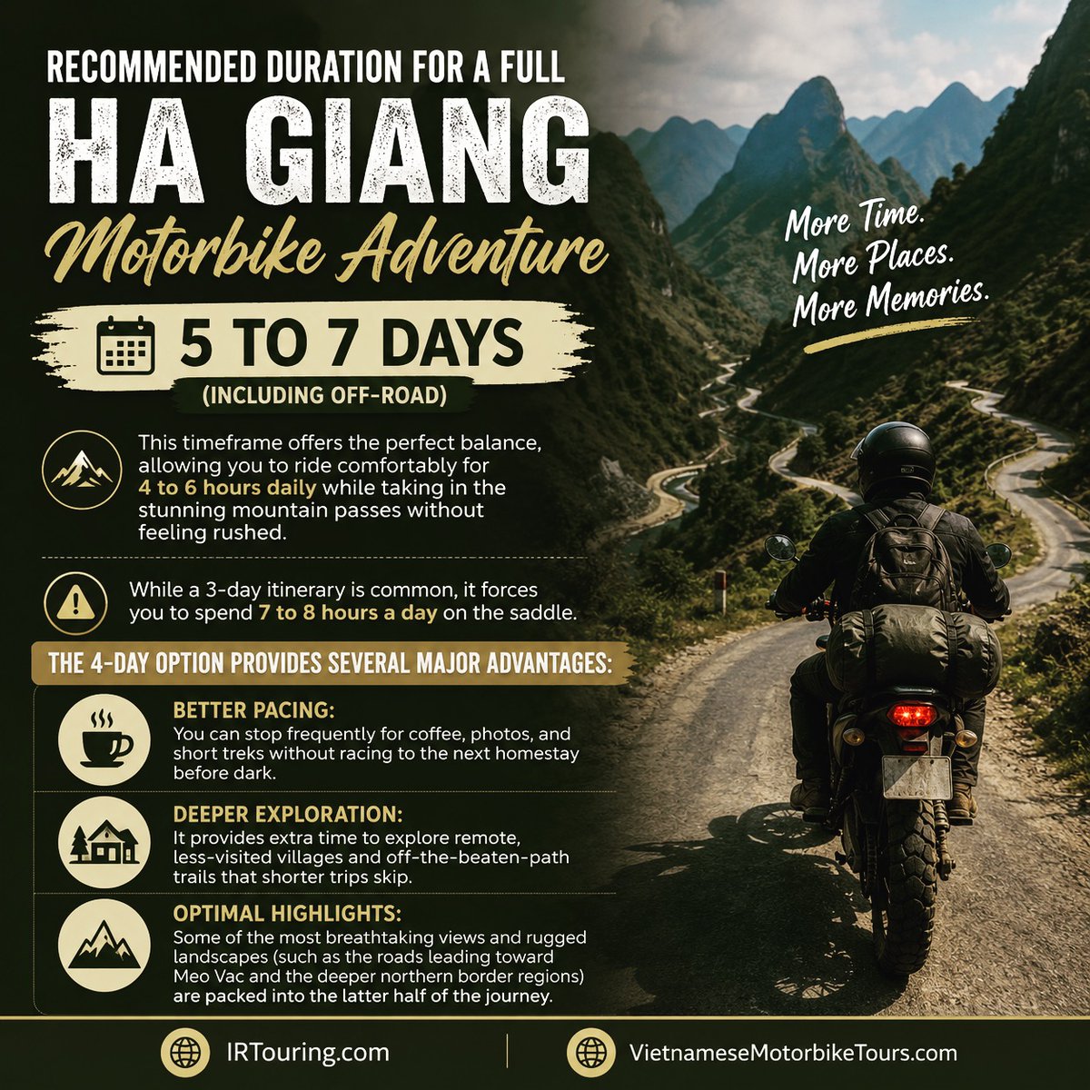 Maryulis82's tweet photo. The ideal Ha Giang motorbike adventure takes 5 to 7 days. Ride 4 to 6 hours daily, explore remote villages, enjoy coffee stops, photos, short treks, and the stunning roads toward Meo Vac without rushing. https://t.co/OAdYzg5a99