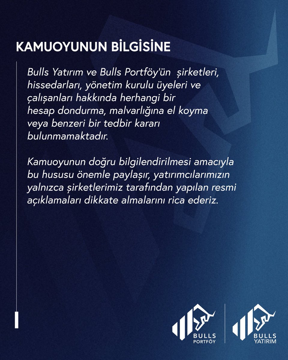 BullsPortfoy's tweet photo. KAMUOYUNUN BİLGİSİNE https://t.co/nvwiU1WGoA