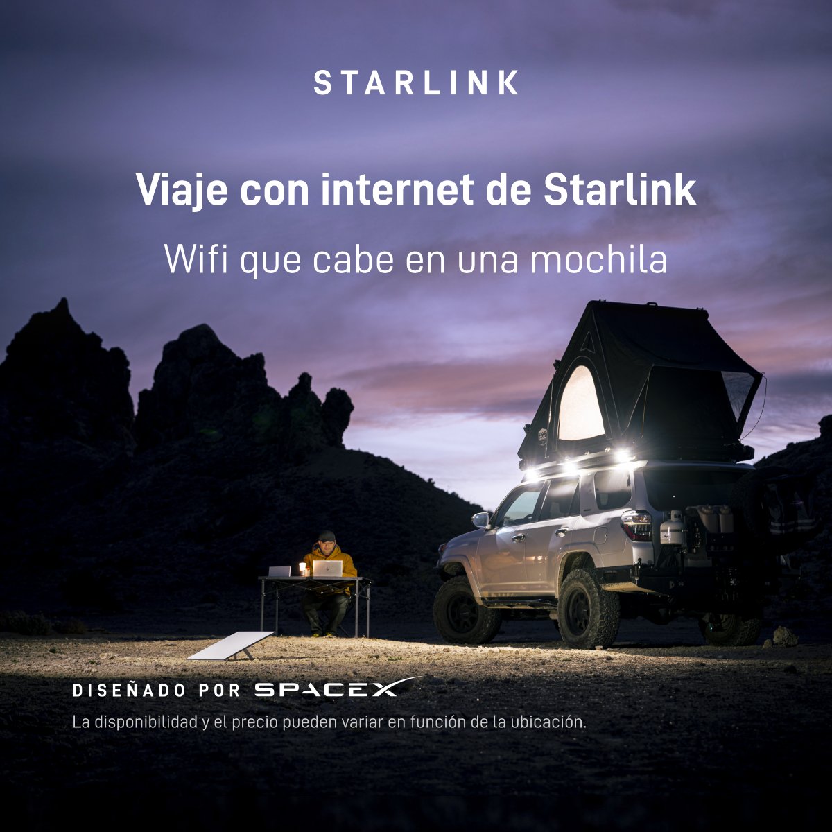 Starlink's tweet photo. Acceda a internet de alta velocidad en cualquier lugar con Starlink. Equipado con un router wifi integrado, Starlink Mini es ideal para viajar, acampar, navegar, trabajar de forma remota y mucho más.

Haga su pedido en línea en pocos minutos.