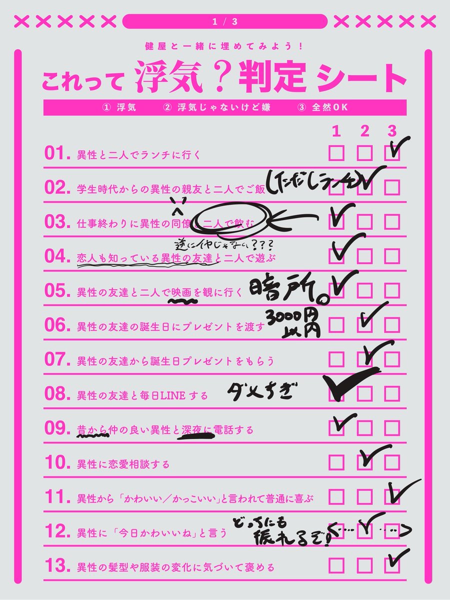 Shikinagi_2434's tweet photo. 四季凪の『これって浮気？判定シート』の結果はコチラ。

やっぱり、その行動の必要性があるかどうかですねぇ……。 https://t.co/y2Knebd8ry