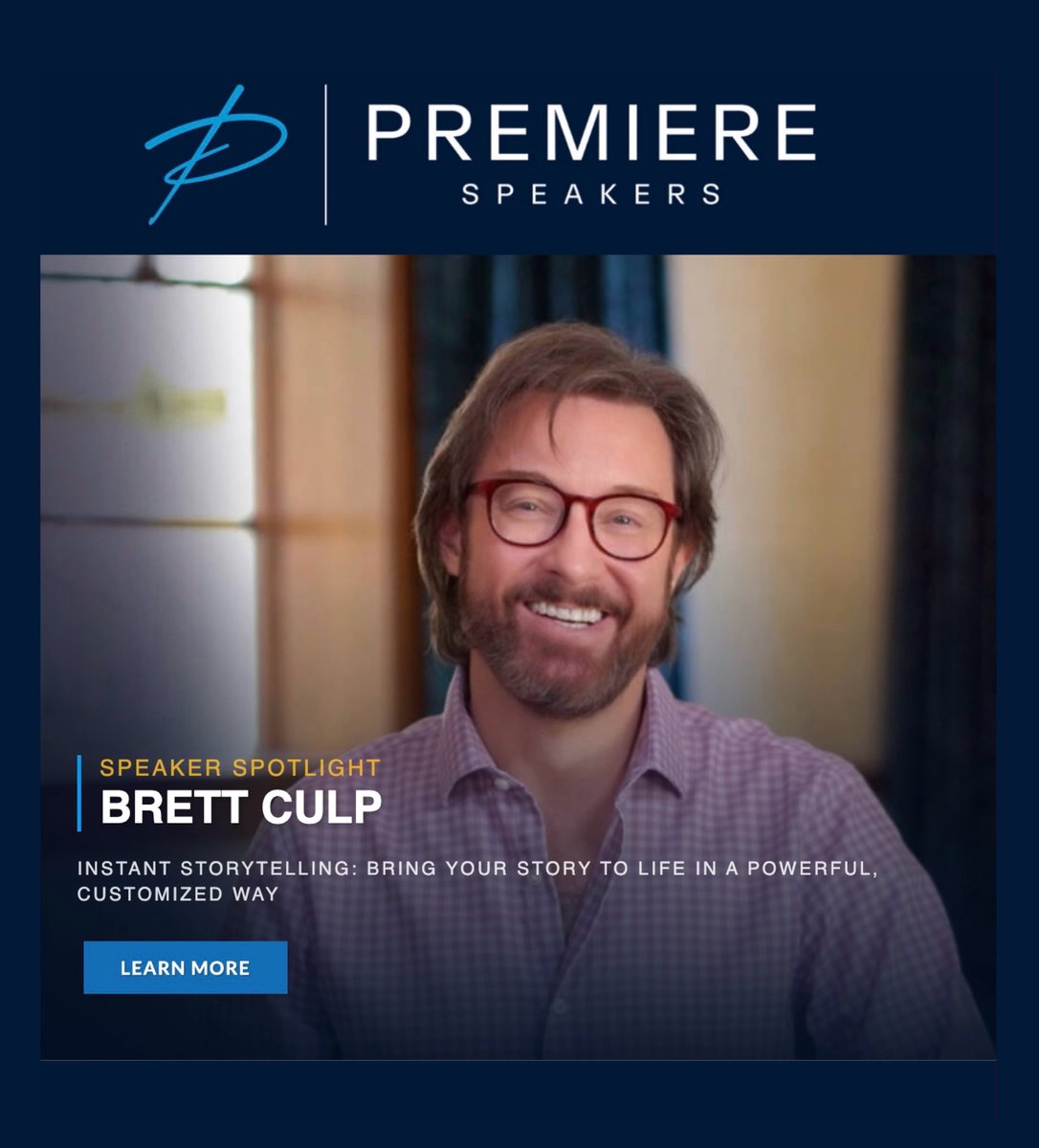 BrettCulp's tweet photo. Big news in my speaking world! 🎉  Excited to share that I've officially joined the exclusive speaker roster at @PremiereSpeaker!

I recently spent time in Nashville visiting their offices and getting to know their team. What an inspiring group! I came away feeling so grateful for their warmth, enthusiasm, and shared excitement about the possibilities ahead.

I'm especially thrilled to continue expanding the reach of Instant Storytelling, bringing the voices & stories of real people into the heart of live keynote experiences.

Premiere will be my new home for speaking representation, and I am delighted that this partnership also allows me to continue collaborating with my friends at other speaker bureaus across the industry.

Feeling incredibly grateful for this new chapter, the people I'll get to work alongside, and all the possibilities ahead.

Here's to the stories we will tell together!