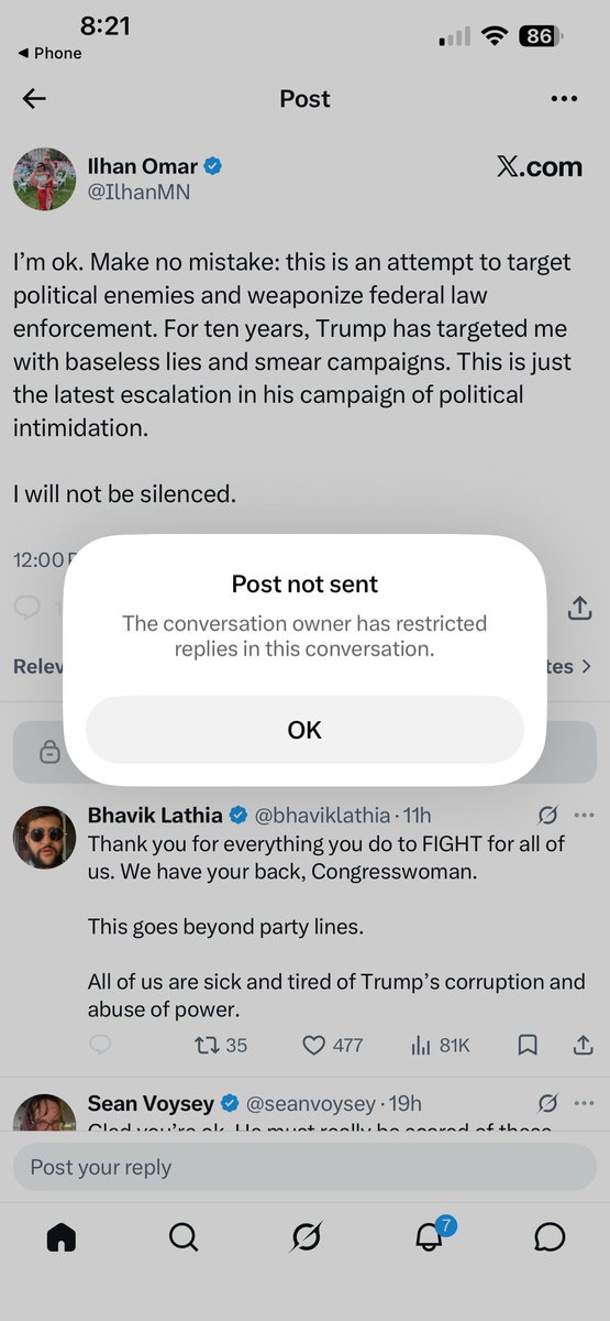 _rickthewelder_'s tweet photo. @Ilhan That’s some wild work, “I will not be silenced”… while simultaneously silencing everyone https://t.co/rVR7K7D4O1