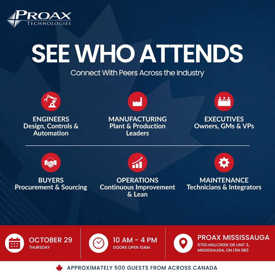 ProaxTech's tweet photo. 500 guests. One huge day. Are you in?! 📅 Join us Oct 29 at Proax Mississauga for the Canadian Industry &amp; Automation Summit. Free to attend, register now: https://t.co/tDU0TcKWnq #WeAutomate https://t.co/Sf1ksyz9Ag
