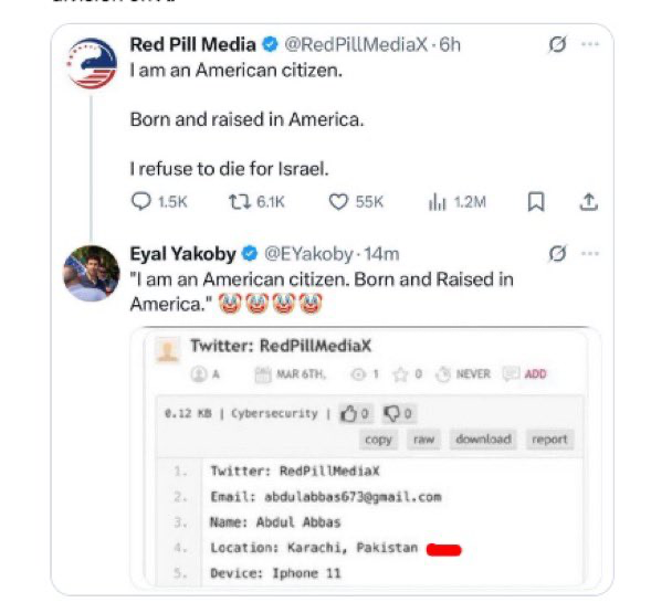 EYakoby's tweet photo. The two primary accounts who started the "Israel killed Charlie Kirk," are both from Pakistan.

You are being manipulated. https://t.co/ad5BhyNxc2