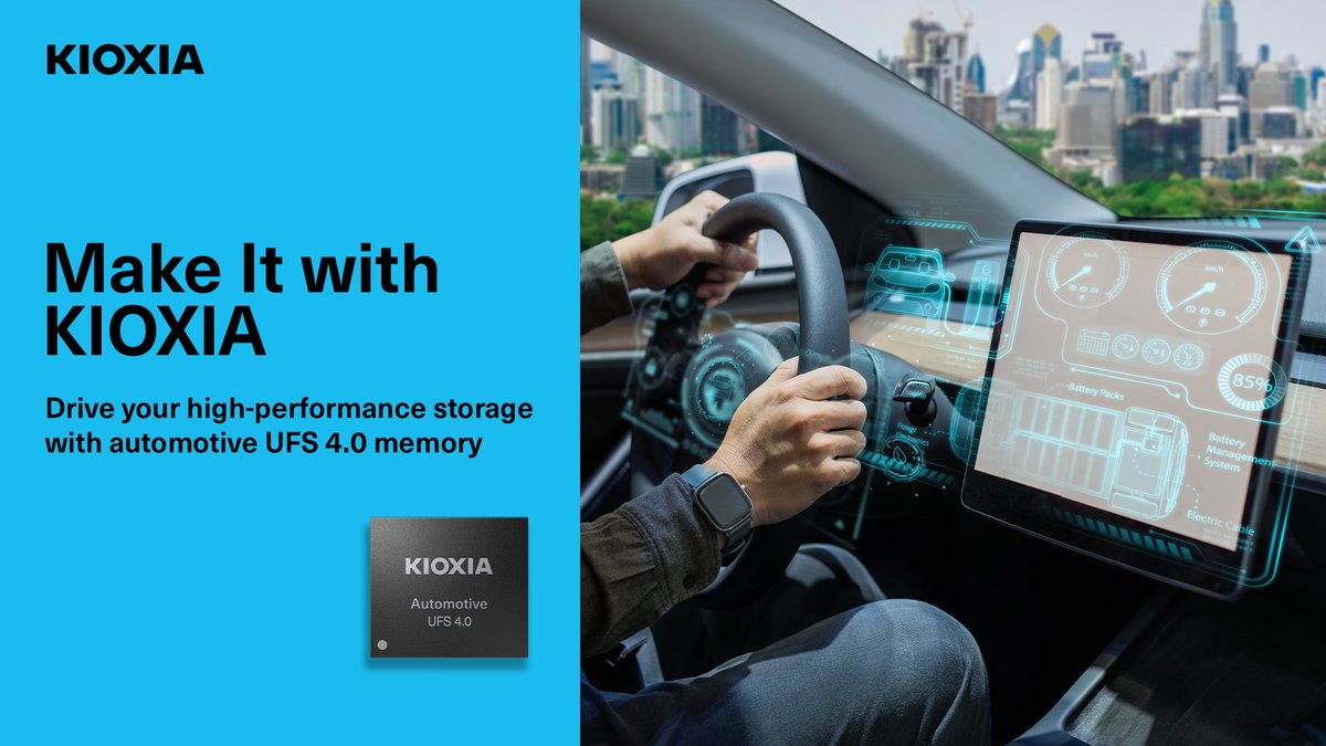 KIOXIAAmerica's tweet photo. Storage demands accelerate as automotive applications evolve. KIOXIA is accelerating the evolution of autonomous driving technology with high speed UFS automotive storage. See how here:
https://t.co/brILYSTUjk
#MakeItWithKIOXIA https://t.co/9wGnovak0H