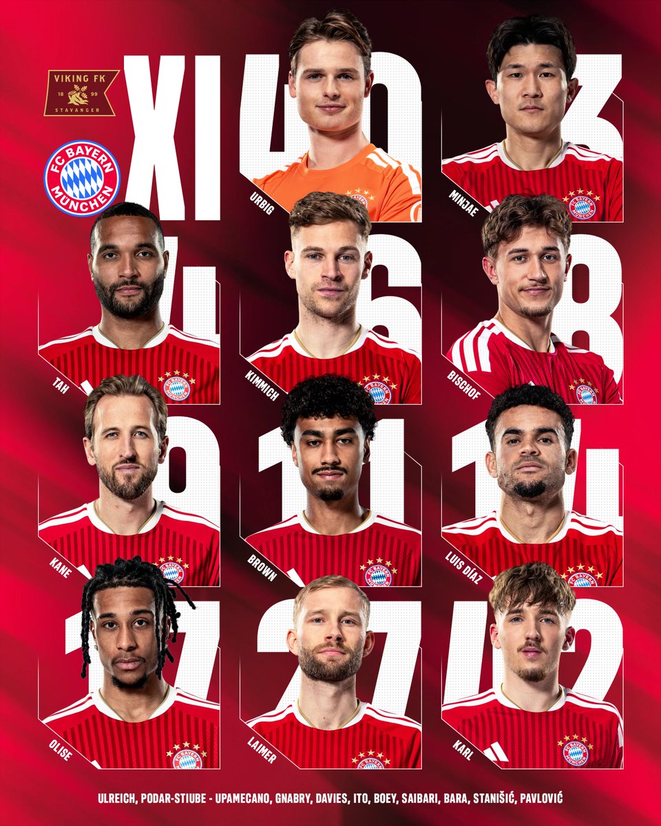 FCBayern's tweet photo. 𝐔𝐍𝐒𝐄𝐑𝐄 𝐒𝐓𝐀𝐑𝐓𝐄𝐋𝐅 vs. Viking! 👊 https://t.co/mfujNYRxNk