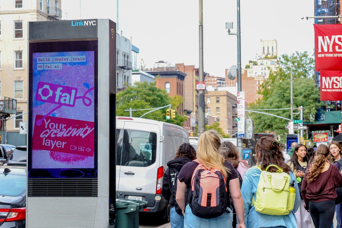 intersection_co's tweet photo. From San Francisco to New York City, @fal brought its generative media platform to the streets with a bi-coastal campaign featuring bus media surrounding Salesforce's Dreamforce convention in the Bay Area in addition to high-impact streetside LinkNYC digital media. https://t.co/zqAdZNFKrC