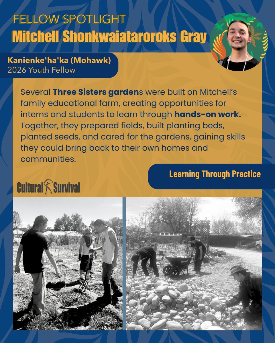 CSORG's tweet photo. Youth Fellow Spotlight
✨ Mitchell Shonkwaiataroroks Gray (Mohawk) from the United States 
💡Areas of Focus: Indigenous Knowledge and Traditional Agriculture
🌼We invite you to learn about our 2026 #IndigenousYouthFellows by following the link:
💌Link:https://t.co/3QdQR7mIQr https://t.co/GNDxFwyESb