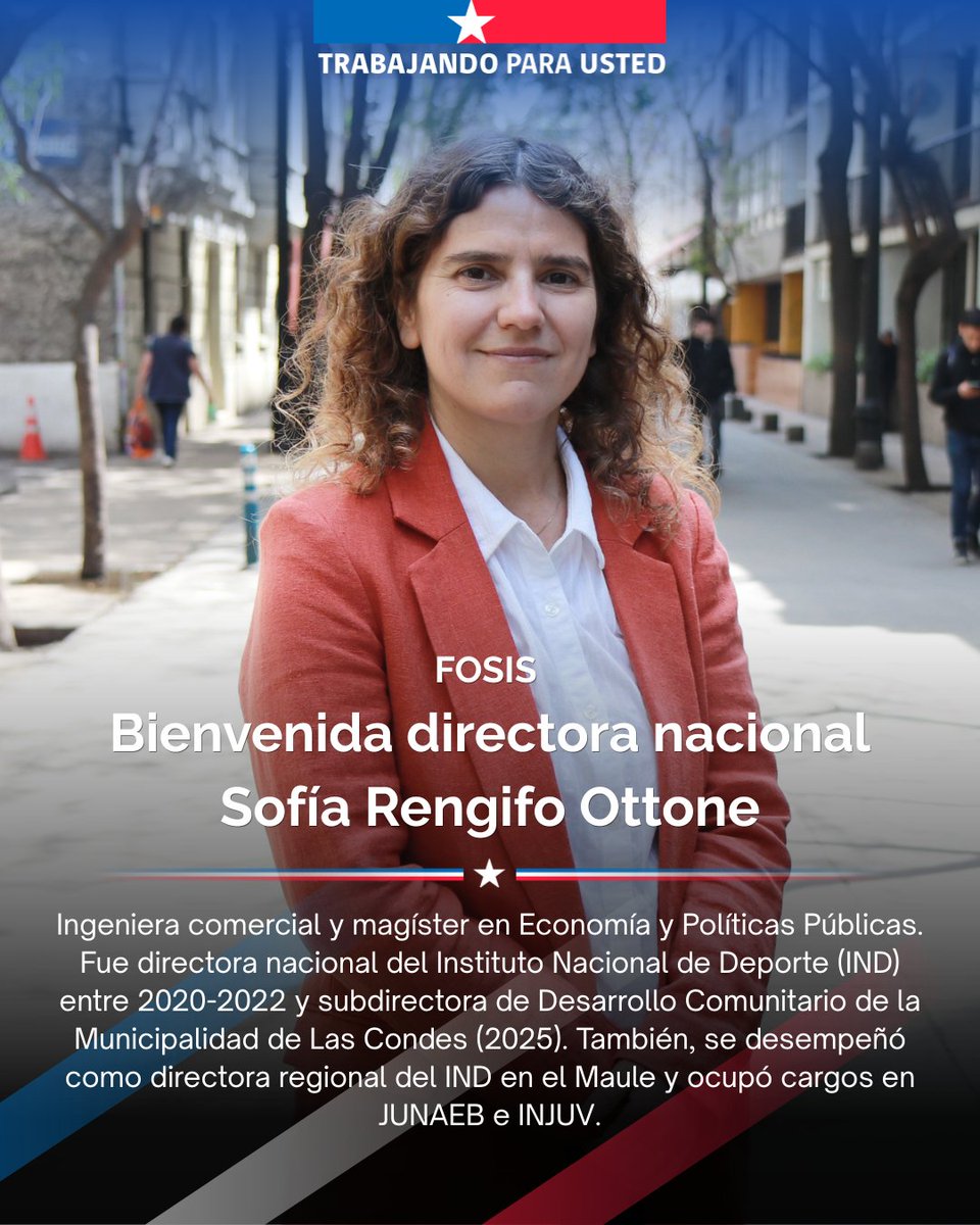 FOSIS_Chile's tweet photo. Damos la bienvenida a la directora nacional del FOSIS, Sofía Rengifo Ottone, y le deseamos mucho éxito en su gestión. https://t.co/TzZE4JerJm