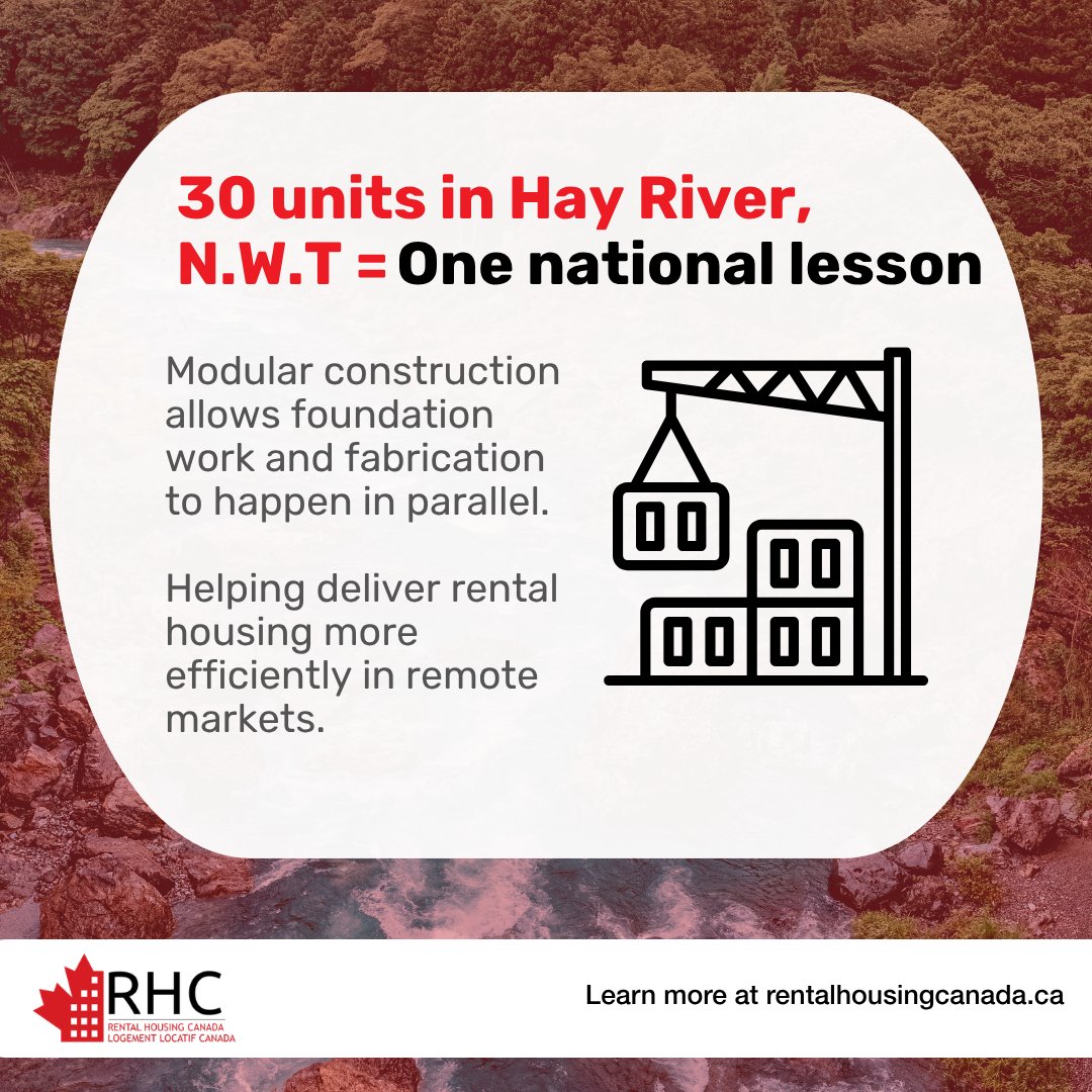 CFAA_FCAPI's tweet photo. Remote communities face some of the toughest rental supply barriers: limited labour, high shipping costs, short building seasons. 

Hay River's modular approach cuts through those constraints, and if it scales, could change how Canada builds in hard-to-reach markets. https://t.co/MM5gqE8w45