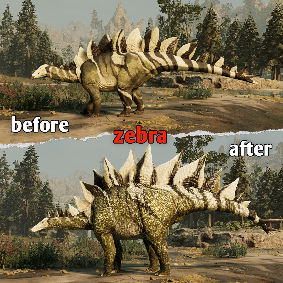 pathoftitans's tweet photo. The recent Stegosaurus TLC model rework came with new skins! These new skins are more detailed and vibrant, warning predators of its ability to defend itself and bleed its foes.

#pathoftitans #dinosaurs #dinosaurgame #game #gaming #Stegosaurus #dinoTLC https://t.co/LqwNU2qOze