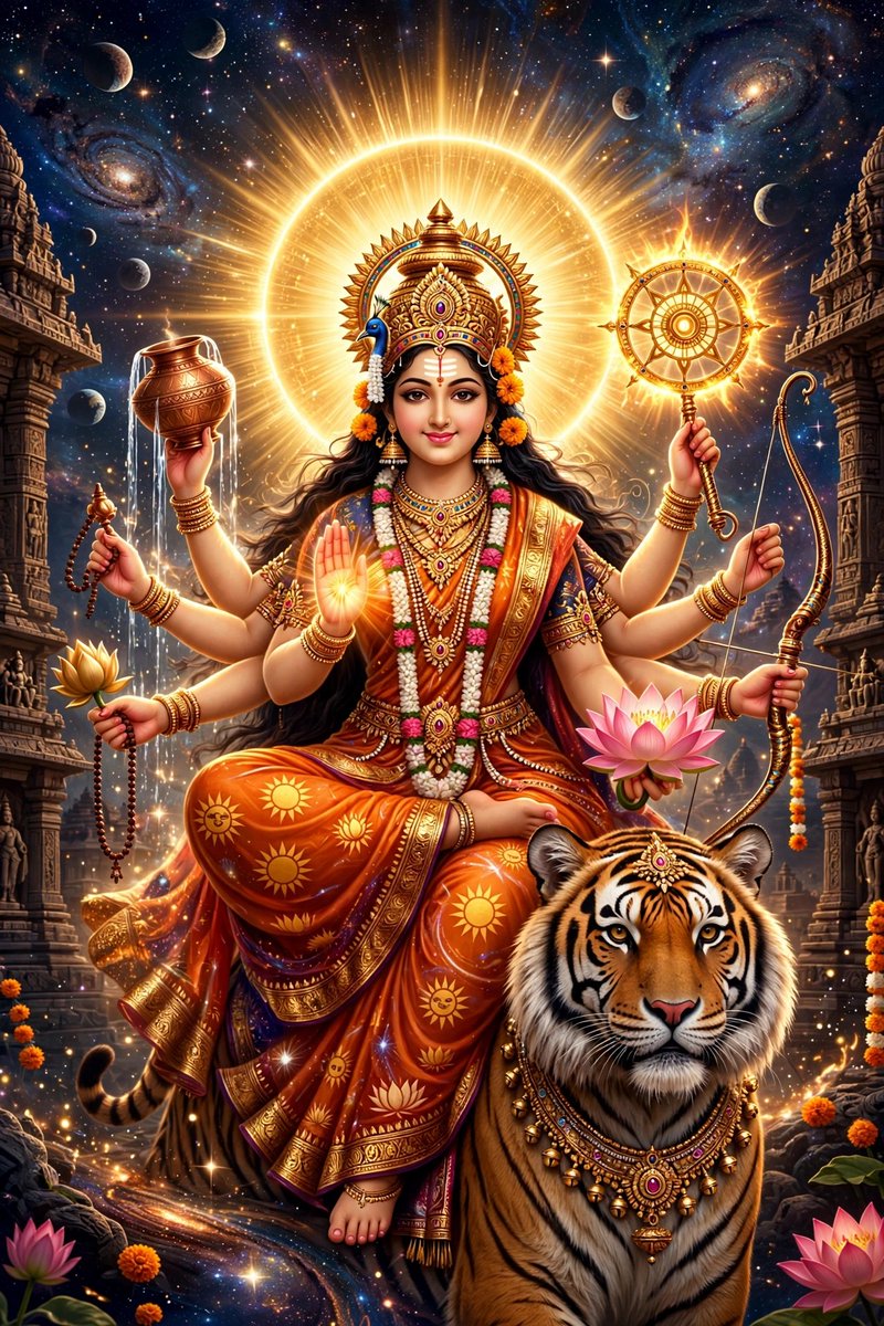 its_pooja7's tweet photo. सुरासम्पूर्णकलशं रुधिराप्लुतमेव च।
दधाना हस्तपद्याभ्यां कुष्मांडा शुभदास्तु में।।
   🌺🌿🌺 जय माता दी 🌺🌿🌺

अपने हास्य द्वारा ब्रह्मांड को प्रकट करने और स्वयं में धारण करने वाली आदिशक्ति माँ का चतुर्थ स्वरूप कुष्मांडा सबके लिए मंगलकारी हो।
#माँ_कुष्मांडा #जय_माता_दी #नवरात्रि https://t.co/E8okVL9kIz