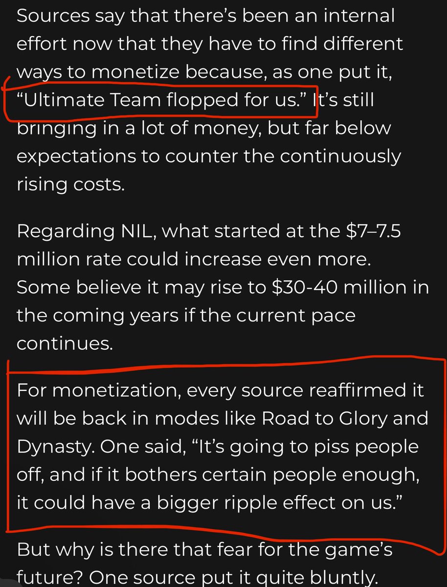 NotTheExpertYT's tweet photo. They are basically claiming they have to force microtransactions back into RTG and Dynasty or else CFB series could die off in a few years. 

That’s nonsense though. These modes are a sandbox. Zero reason microtransactions can work here. You would need to create an entire separate mode if you want to build it around monetization. 

“It’s going to piss people off” obviously…
