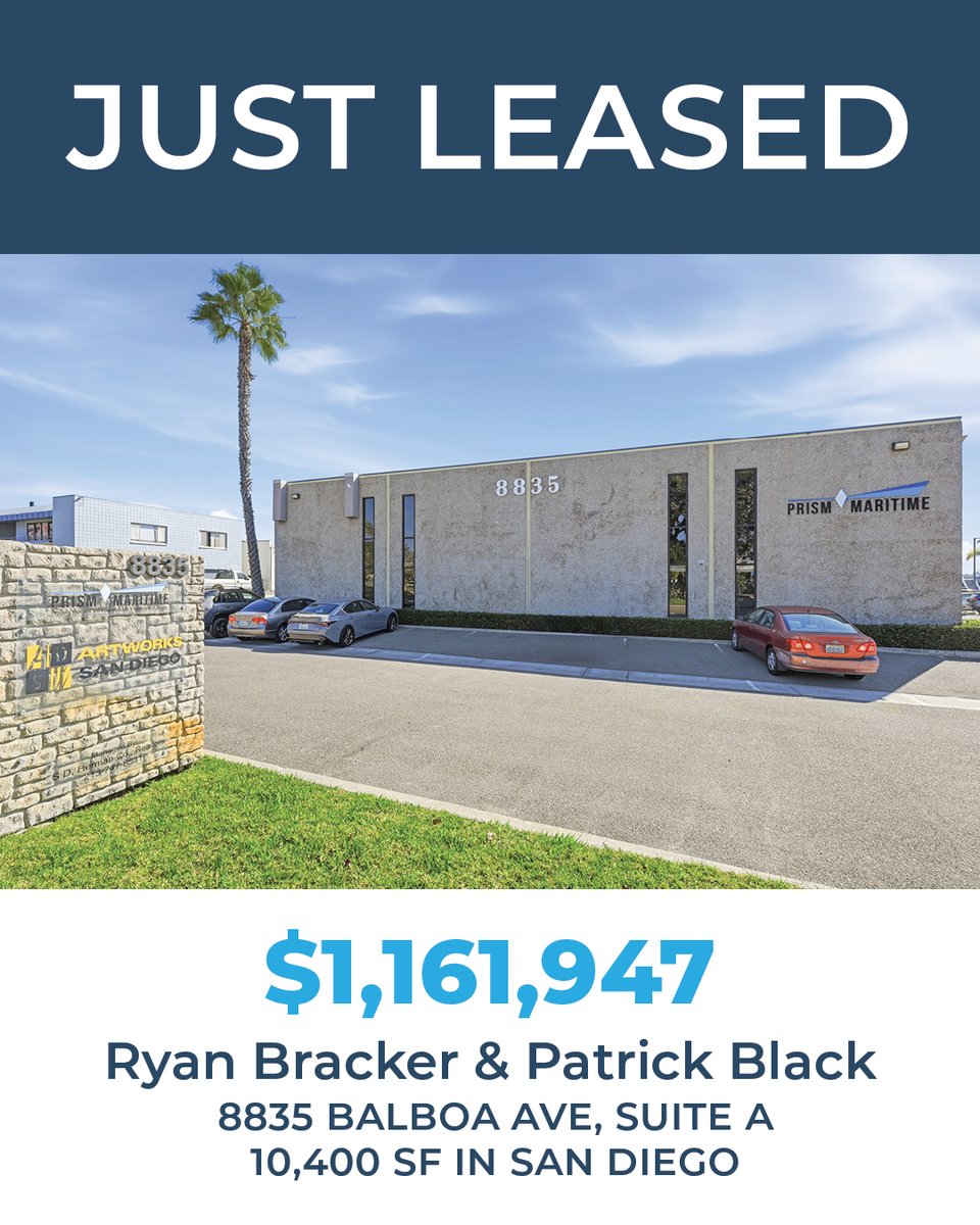 VoitRealEstate's tweet photo. Great job by Ryan Bracker and Patrick Black of Voit’s San Diego office who executed the $1,161,947 lease of 10,400 SF of industrial space representing the landlord. Congrats, guys!

#VoitRealEstate #VoitSanDiego #CREBroker #RealEstate #CommercialRealEstate #SocalRealEstate #CommercialLease #Industrial #LandlordRepresentation